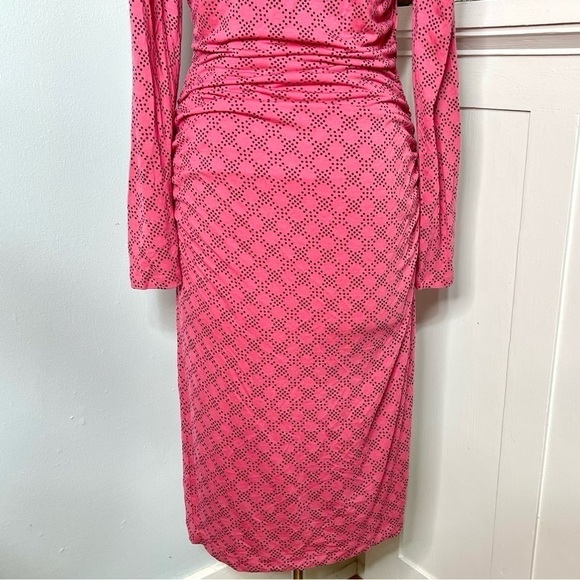 Boden Pink V Neck Ruched Wrap Dress Midi Length Wool Blend Size US 6 Long - Picture 8 of 11